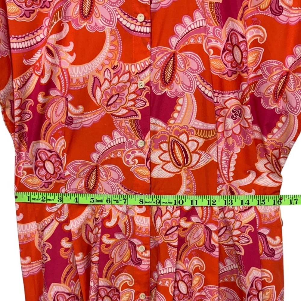 Talbots Sutton Shirt Dress, Sz 8, Pink & Orange Paisley Cotton Belted Pockets - Picture 11 of 13